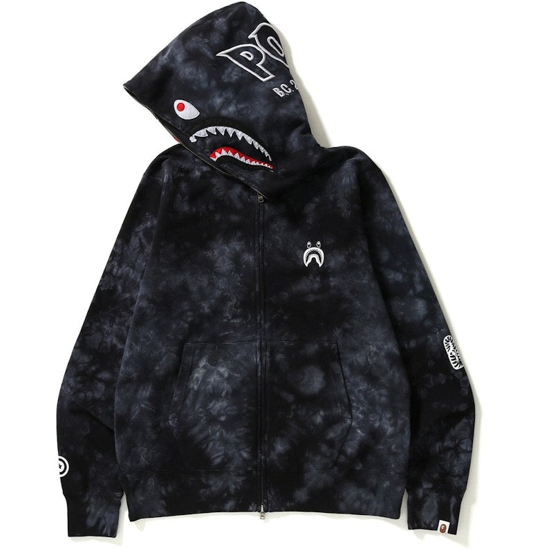 BAPE Tie Dye Shark Wide Full Zip Hoodie Black