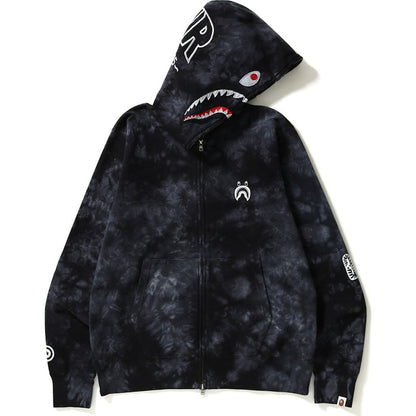 BAPE Tie Dye Shark Wide Full Zip Hoodie Black