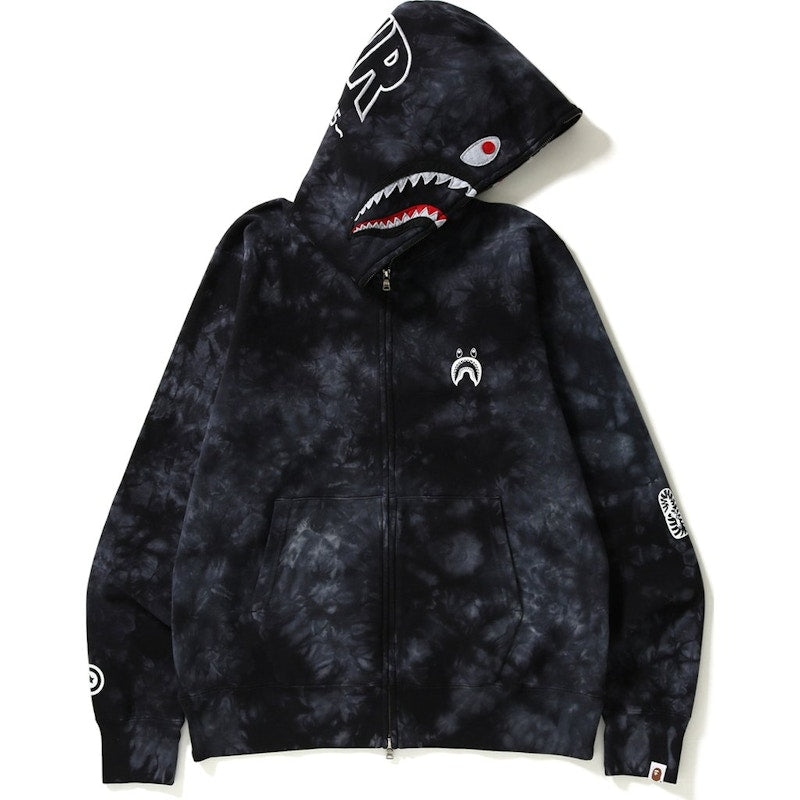 BAPE Tie Dye Shark Wide Full Zip Hoodie Black