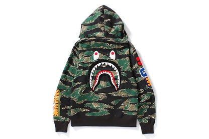 BAPE Tiger Camo Embroidery Shark Full Zip Hoodie Green