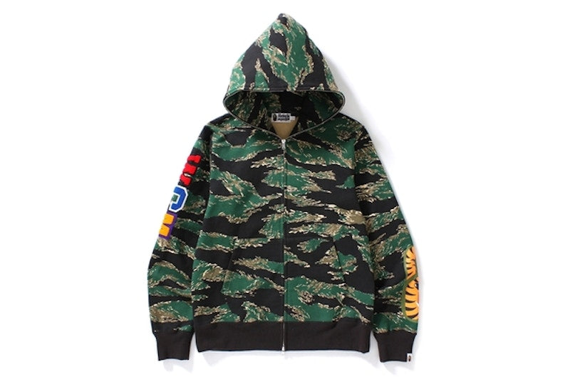 BAPE Tiger Camo Embroidery Shark Full Zip Hoodie Green