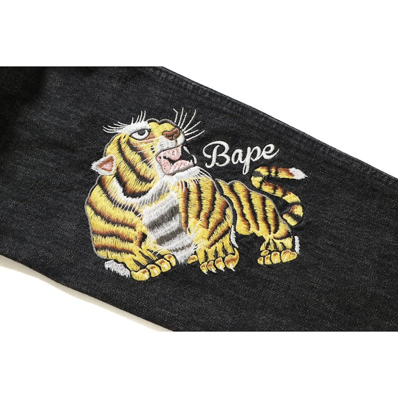 BAPE Tiger Embrodery Wide Denim Jacket Black