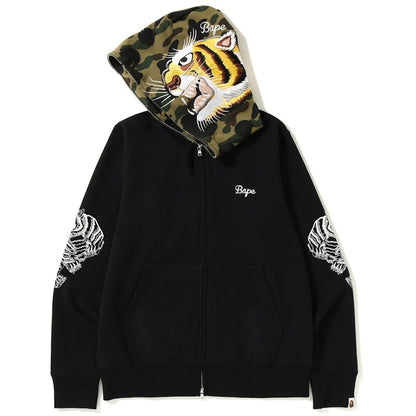 BAPE Tiger Embroidery Full Zip Hoodie Black