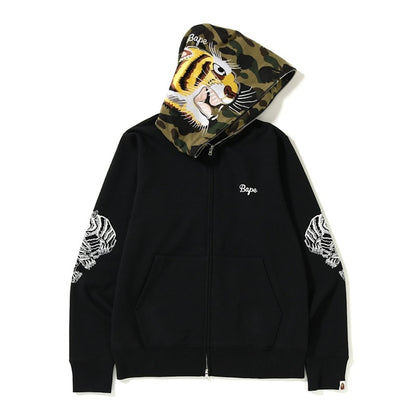 BAPE Tiger Embroidery Full Zip Hoodie Black