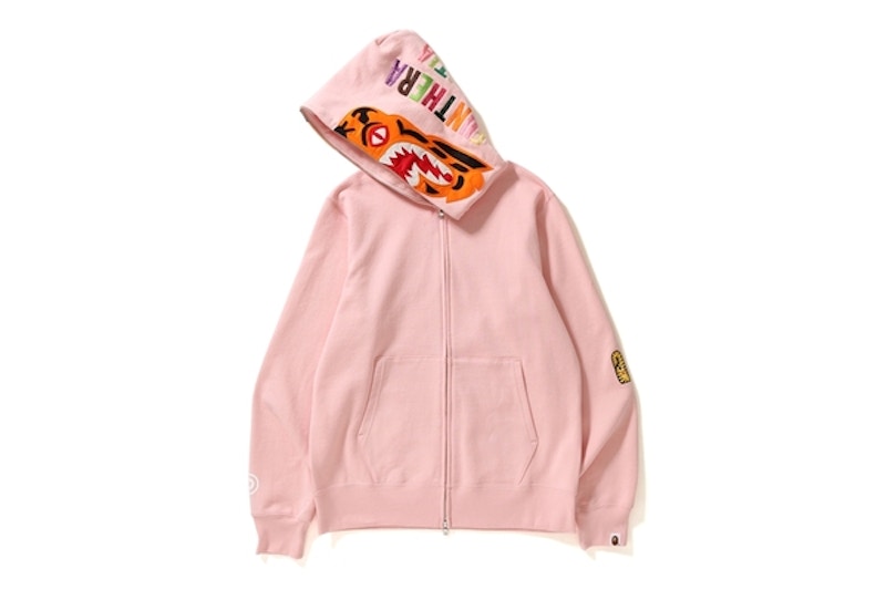 BAPE Tiger Full Zip Color Embroidery Hoodie Pink