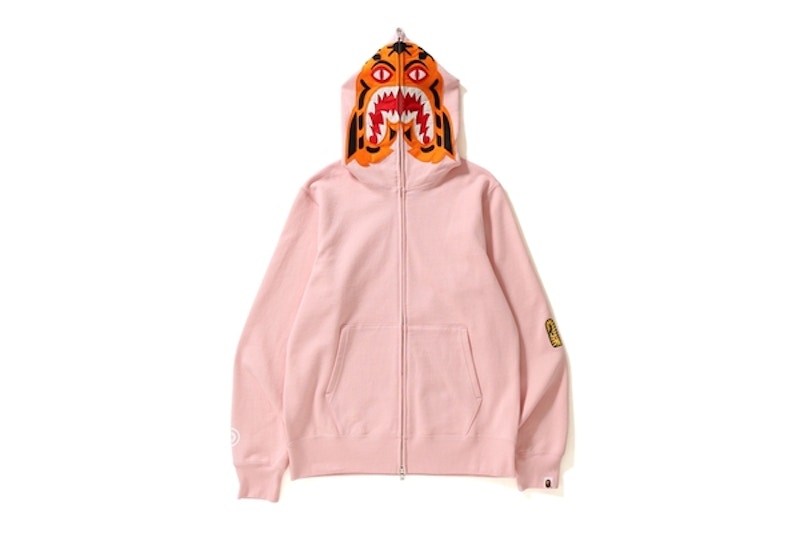 BAPE Tiger Full Zip Color Embroidery Hoodie Pink