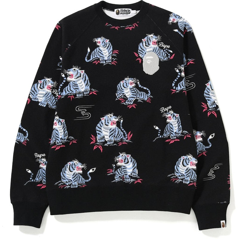 BAPE Tiger Pattern Crewneck Black