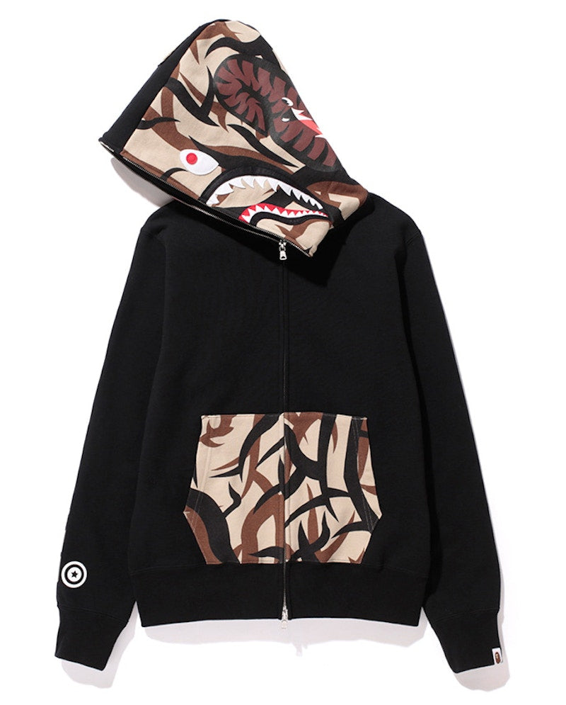 BAPE Tribal Camo NW20 Full Zip Shark Hoodie Black/Tan