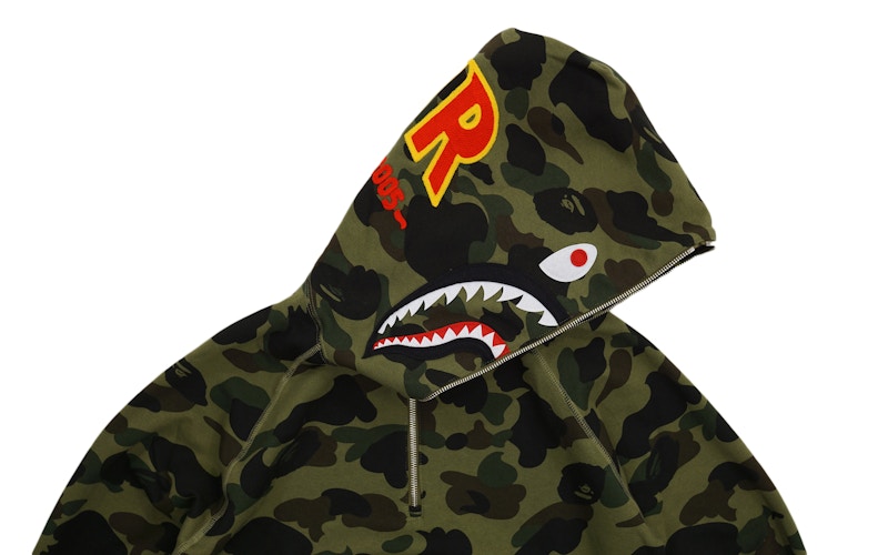 BAPE Ultimate 1st Camo PONR Shark Half Zip Raglan Pullover Hoodie Green