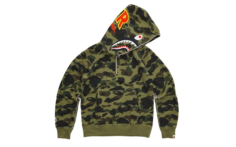 BAPE Ultimate 1st Camo PONR Shark Half Zip Raglan Pullover Hoodie Green