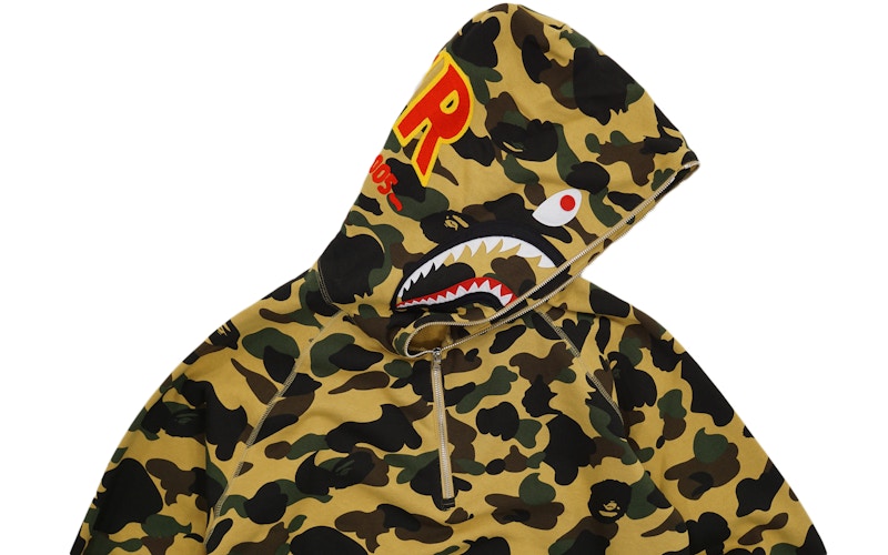 BAPE Ultimate 1st Camo PONR Shark Half Zip Raglan Pullover Hoodie Yellow