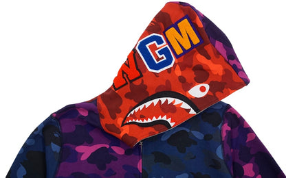 BAPE Ultimate Crazy Color Camo Shark Hoodie Red/Blue/Purple