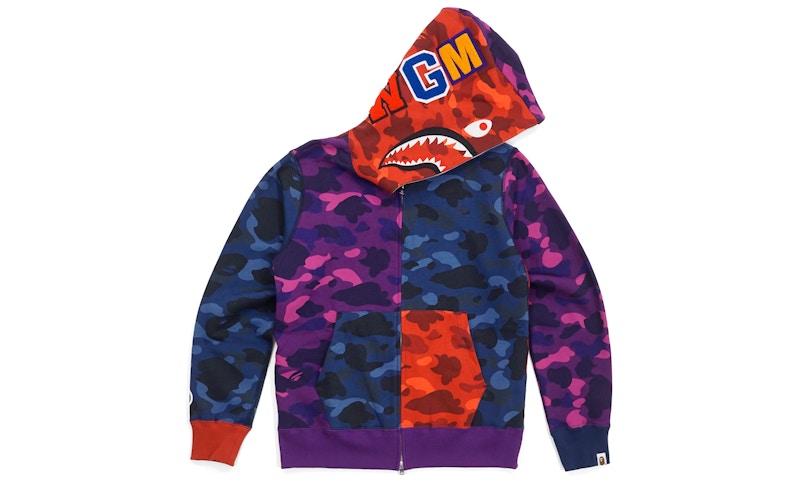 BAPE Ultimate Crazy Color Camo Shark Hoodie Red/Blue/Purple