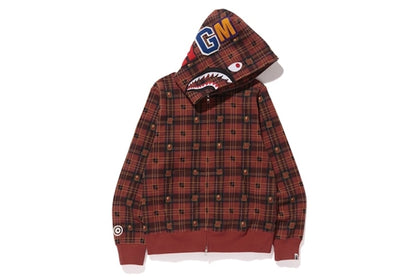 BAPE Undefeated Check Shark Hoodie Red