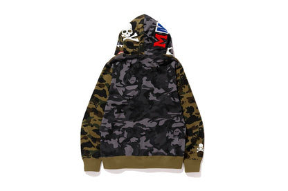 BAPE Vs Mastermind Half Skull Half Shark MMB Split Panel Camo Hoodie Green/Black