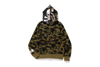 BAPE Vs Mastermind Half Skull Half Shark MMB Split Panel Camo Hoodie Green/Black