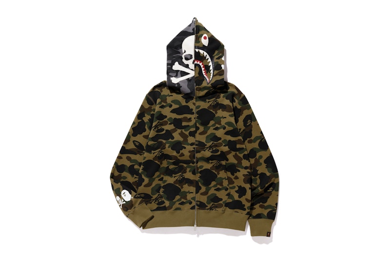 BAPE Vs Mastermind Half Skull Half Shark MMB Split Panel Camo Hoodie Green/Black