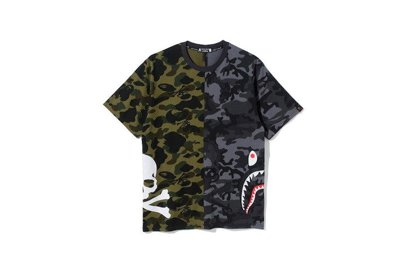 BAPE Vs Mastermind Skull Shark Split Camo Tee Green/Black