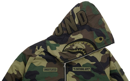 BAPE Undefeated Woodland Camo Shark Down Jacket Green