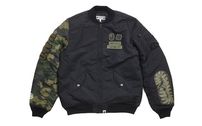 BAPE Undefeated Woodland Camo Sleeve Capsule Shark MA1 Bomber Flight Jacket Black/Green