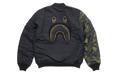 BAPE Undefeated Woodland Camo Sleeve Capsule Shark MA1 Bomber Flight Jacket Black/Green