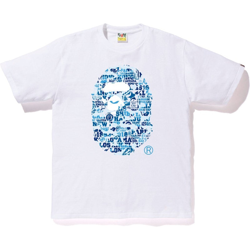 BAPE XXV Cities Camo Ape Head Tee White/Blue