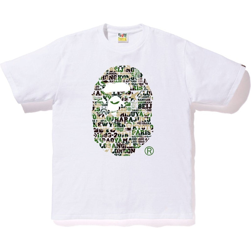 BAPE XXV Cities Camo Ape Head Tee White/Green