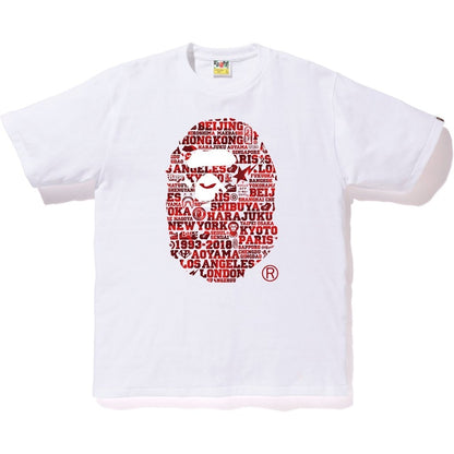 BAPE XXV Cities Camo Ape Head Tee White/Red