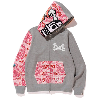 BAPE XXV Cities Camo Milo Jurassic Rex Full Zip Hoodie Grey/Pink