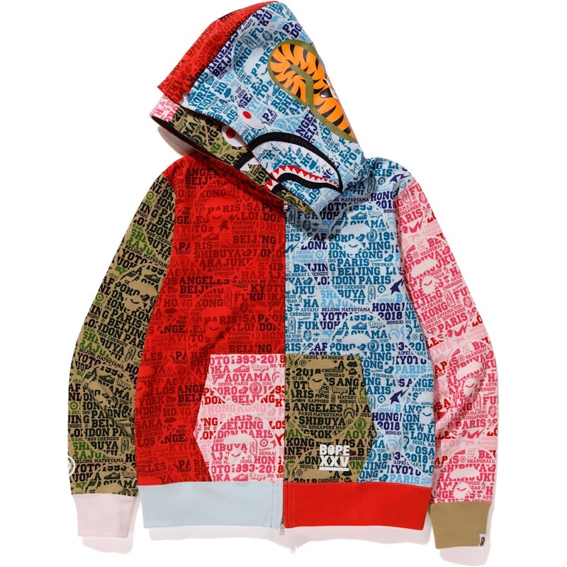 BAPE XXV Cities Camo Shark Full Zip Double Hoodie Multi