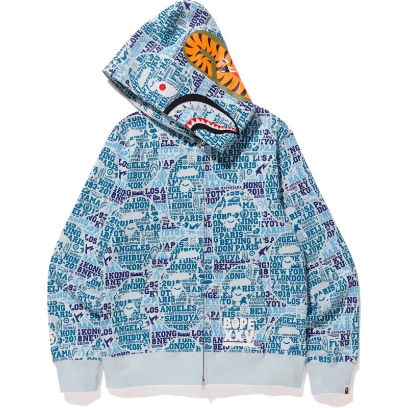 BAPE XXV Cities Camo Shark Full Zip Hoodie Blue