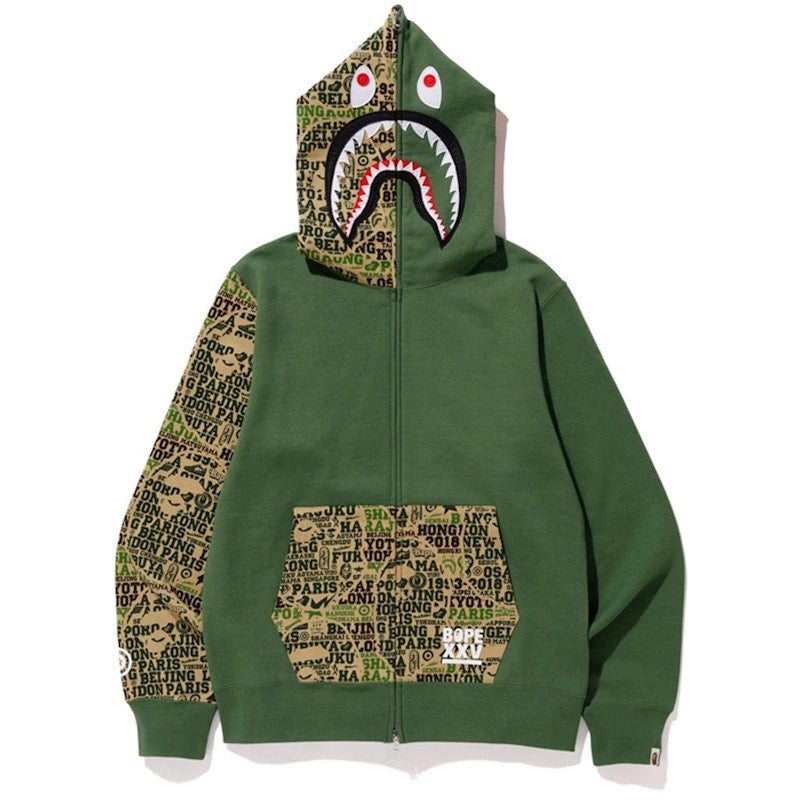 BAPE XXV Cities Camo Shark Full Zip Hoodie (FW18) Green