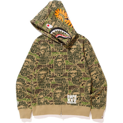 BAPE XXV Cities Camo Shark Full Zip Hoodie Green