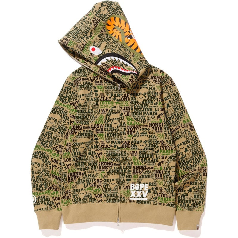 BAPE XXV Cities Camo Shark Full Zip Hoodie Green