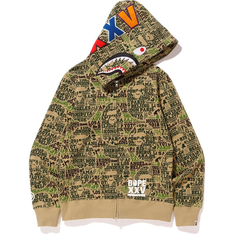BAPE XXV Cities Camo Shark Full Zip Hoodie Green