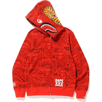BAPE XXV Cities Camo Shark Full Zip Hoodie Red