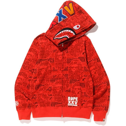 BAPE XXV Cities Camo Shark Full Zip Hoodie Red