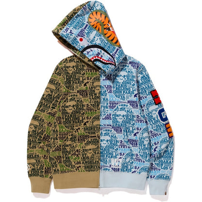 BAPE XXV Cities Camo Tiger Shark Half Full Zip Hoodie Green/Blue