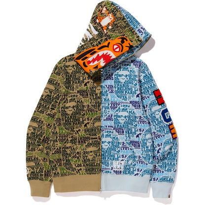 BAPE XXV Cities Camo Tiger Shark Half Full Zip Hoodie Green/Blue