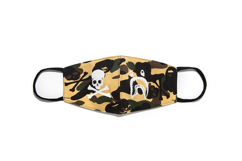 BAPE x Mastermind Japan Camo Skull & Shark Face Mask Yellow