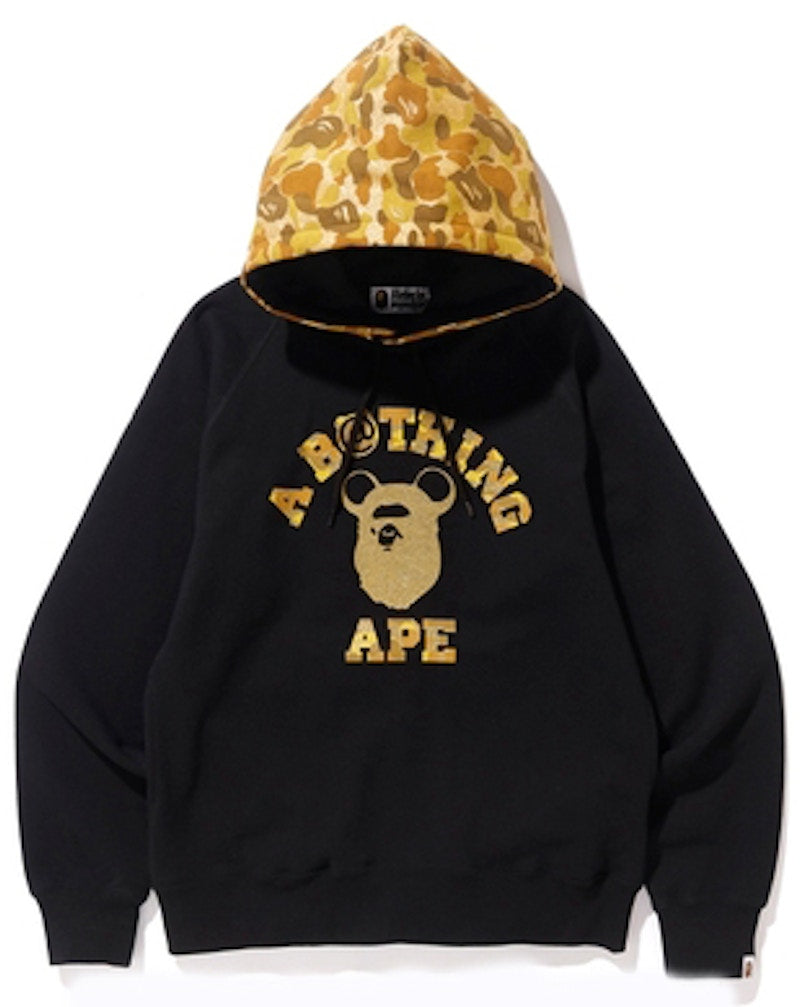 BAPE x Medicom Toy Ape Head Bear College Pullover Hoodie Black/Gold