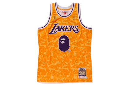 BAPE x Mitchell & Ness Lakers ABC Basketball Authentic Jersey Yellow