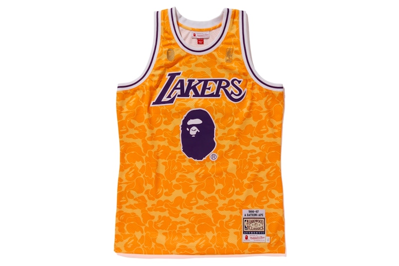 BAPE x Mitchell & Ness Lakers ABC Basketball Authentic Jersey Yellow
