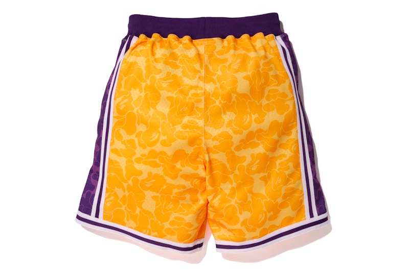 BAPE x Mitchell & Ness Lakers ABC Basketball Authentic Shorts Yellow