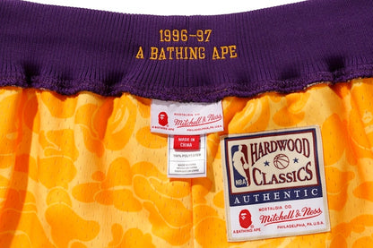 BAPE x Mitchell & Ness Lakers ABC Basketball Authentic Shorts Yellow