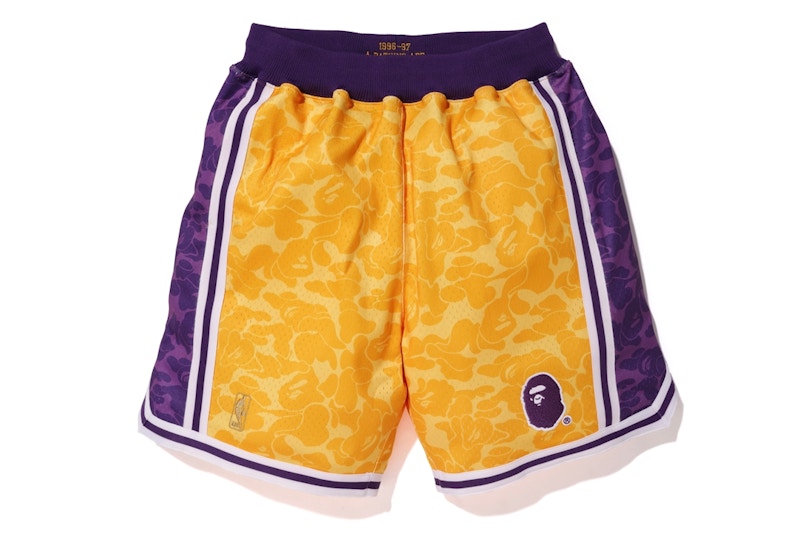 BAPE x Mitchell & Ness Lakers ABC Basketball Authentic Shorts Yellow