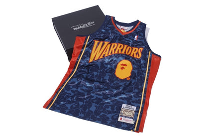 BAPE x Mitchell & Ness Warriors ABC Basketball Authentic Jersey Navy