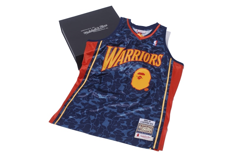 BAPE x Mitchell & Ness Warriors ABC Basketball Authentic Jersey Navy