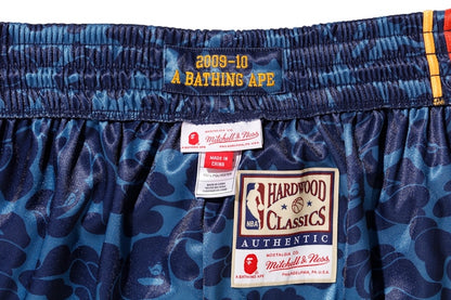 BAPE x Mitchell & Ness Warriors ABC Basketball Authentic Shorts Navy
