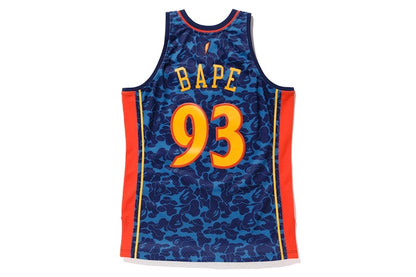 BAPE x Mitchell & Ness Warriors ABC Basketball Swingman Jersey Navy